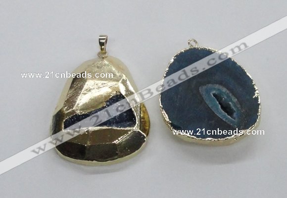 NGP1998 35*45mm - 40*50mm freeform plated druzy agate pendants