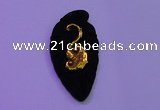 NGP2001 22*45mm carved gold plated matte black obsidian pendants