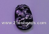 NGP2003 22*35mm carved silver plated matte black obsidian pendants