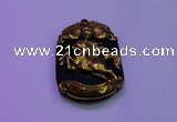 NGP2007 30*40mm carved gold plated matte black obsidian pendants