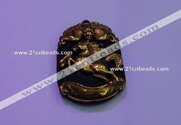 NGP2007 30*40mm carved gold plated matte black obsidian pendants