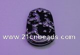 NGP2009 30*40mm carved silver plated matte black obsidian pendants