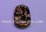 NGP2010 30*40mm carved gold plated matte black obsidian pendants