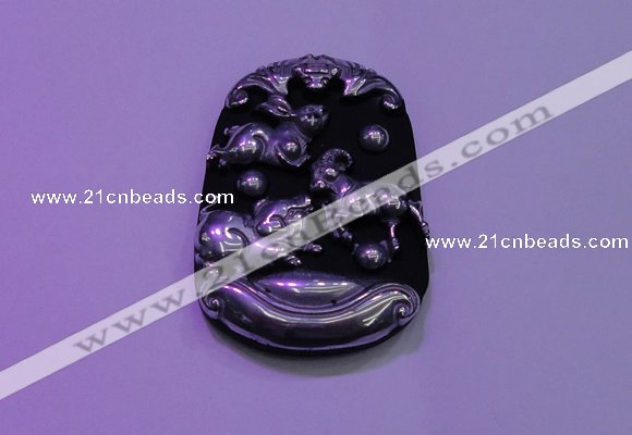 NGP2012 38*55mm carved silver plated matte black obsidian pendants