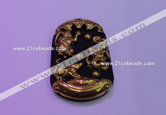 NGP2013 38*55mm carved gold plated matte black obsidian pendants