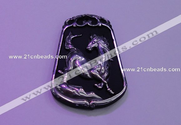 NGP2018 38*52mm carved silver plated matte black obsidian pendants