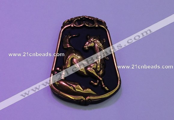 NGP2019 38*52mm carved gold plated matte black obsidian pendants