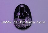 NGP2027 35*55mm carved silver plated matte black obsidian pendants