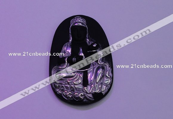 NGP2027 35*55mm carved silver plated matte black obsidian pendants