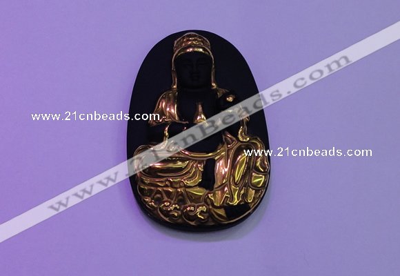 NGP2028 35*55mm carved gold plated matte black obsidian pendants