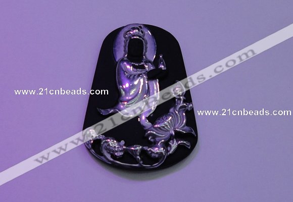 NGP2030 40*60mm carved silver plated matte black obsidian pendants