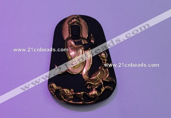 NGP2031 40*60mm carved gold plated matte black obsidian pendants