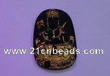 NGP2034 40*65mm carved gold plated matte black obsidian pendants