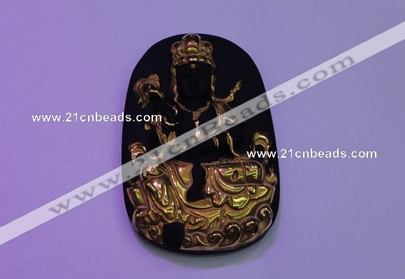 NGP2034 40*65mm carved gold plated matte black obsidian pendants