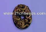 NGP2041 40*55mm carved gold plated matte black obsidian pendants