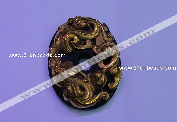 NGP2041 40*55mm carved gold plated matte black obsidian pendants