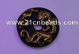 NGP2044 50mm carved gold plated matte black obsidian pendants