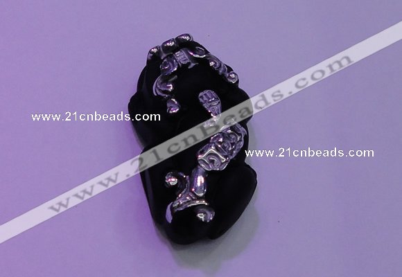 NGP2046 15*20*40mm carved silver plated matte black obsidian pendants