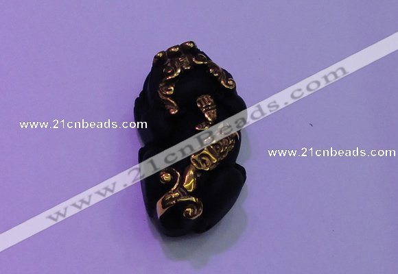 NGP2047 15*20*40mm carved gold plated matte black obsidian pendants