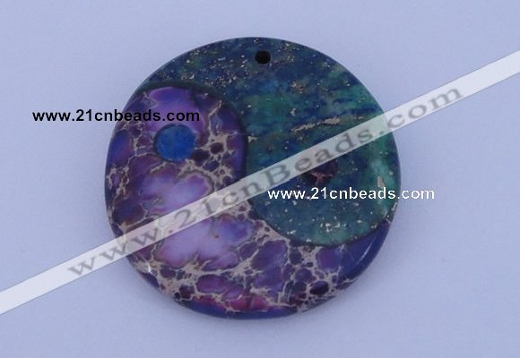 NGP206 6*40mm coin dyed imperial jasper & chrysocolla gemstone pendant