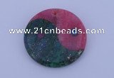 NGP208 6*40mm coin dyed rhodochrosite & chrysocolla gemstone pendant