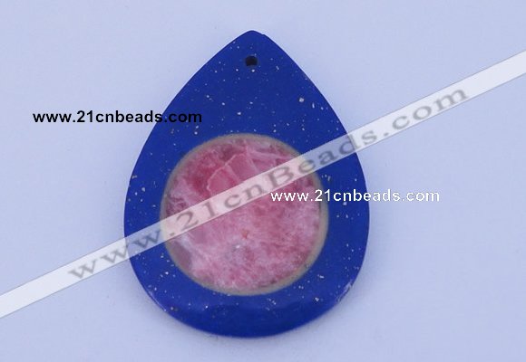 NGP212 37*50mm fashion dyed rhodochrosite & lapis lazuli gemstone pendant