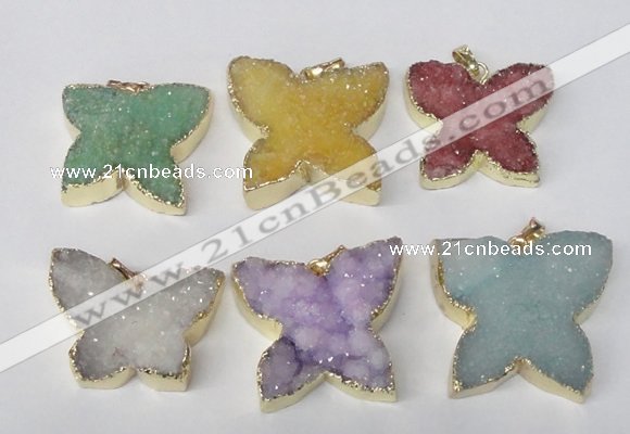 NGP2120 22*30mm - 25*30mm butterfly druzy agate gemstone pendants