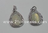 NGP2126 22*30mm agate gemstone pendants with crystal pave alloy settings