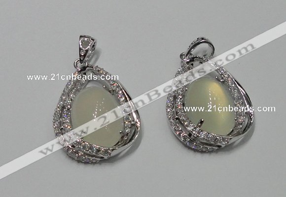 NGP2126 22*30mm agate gemstone pendants with crystal pave alloy settings