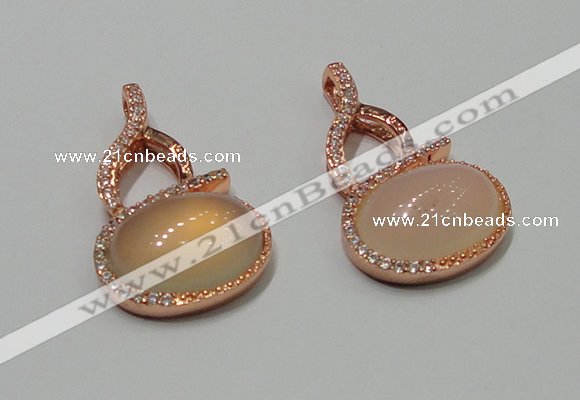 NGP2130 20*35mm agate gemstone pendants with crystal pave alloy settings