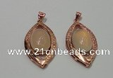 NGP2131 22*40mm agate gemstone pendants with crystal pave alloy settings