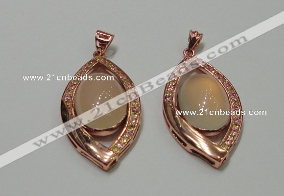 NGP2131 22*40mm agate gemstone pendants with crystal pave alloy settings