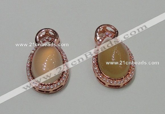 NGP2132 18*32mm agate gemstone pendants with crystal pave alloy settings