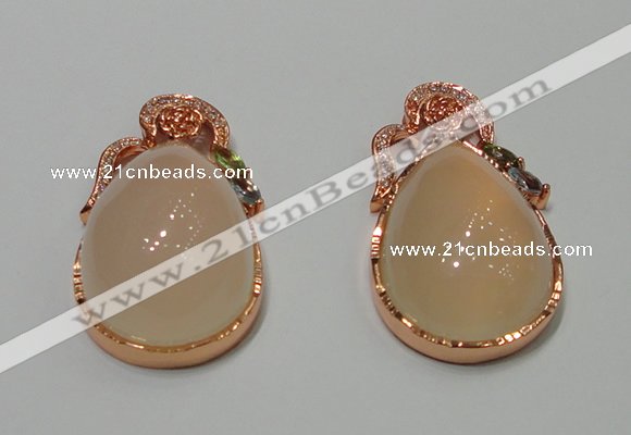 NGP2135 25*42mm agate gemstone pendants with crystal pave alloy settings