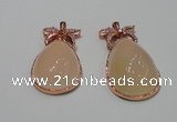 NGP2136 25*45mm agate gemstone pendants with crystal pave alloy settings