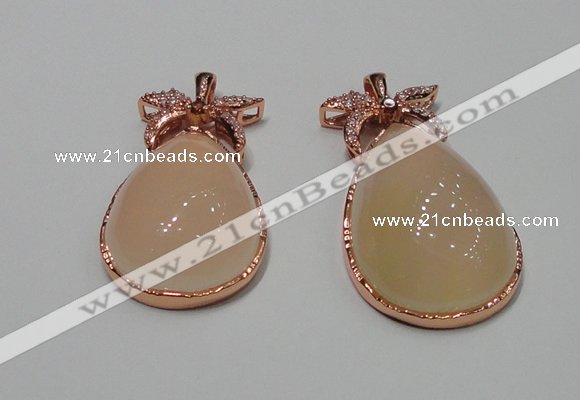 NGP2136 25*45mm agate gemstone pendants with crystal pave alloy settings