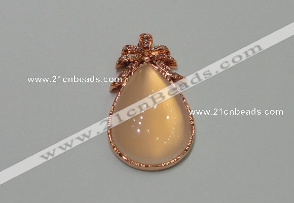 NGP2137 22*40mm agate gemstone pendants with crystal pave alloy settings