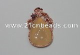 NGP2139 25*45mm agate gemstone pendants with crystal pave alloy settings