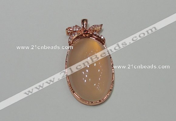 NGP2141 24*47mm agate gemstone pendants with crystal pave alloy settings