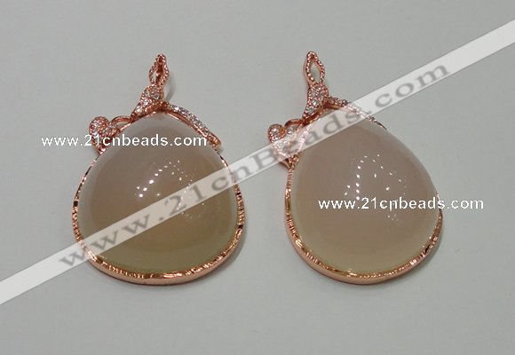 NGP2146 28*50mm agate gemstone pendants with crystal pave alloy settings