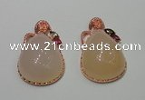 NGP2147 28*48mm agate gemstone pendants with crystal pave alloy settings