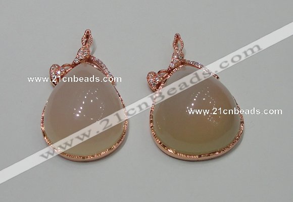 NGP2148 28*50mm agate gemstone pendants with crystal pave alloy settings