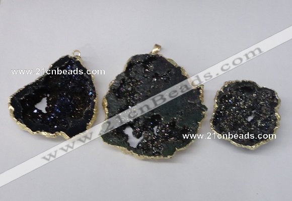 NGP2210 30*40mm - 45*55mm freeform plated druzy agate pendants