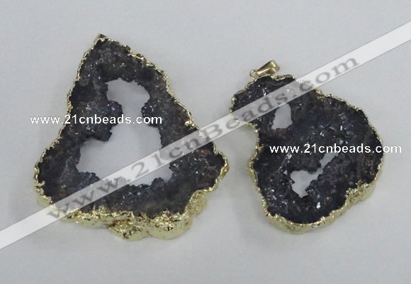 NGP2325 35*45mm - 45*55mm freeform plated druzy agate pendants