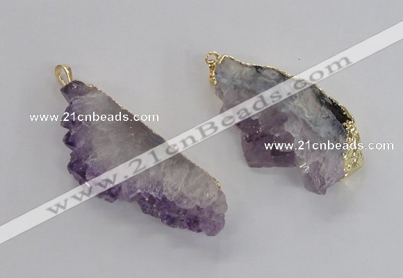 NGP2358 30*50mm - 30*65mm freeform druzy amethyst pendants