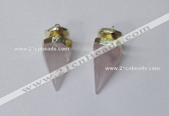 NGP2405 18*35mm - 20*40mm cone rose quartz pendants wholesale