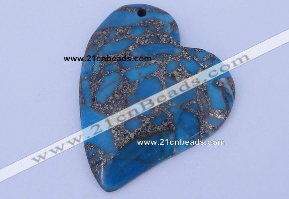 NGP241 39*47mm dyed golden turquoise & pyrite gemstone pendants