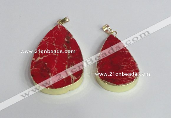 NGP2463 30*40mm - 40*50mm flat teardrop sea sediment jasper pendants