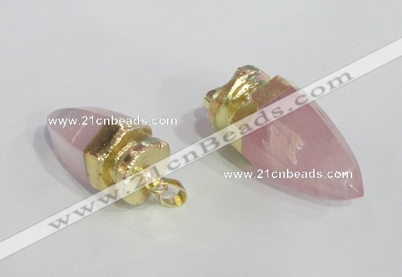 NGP2490 15*30mm - 18*40mm cone rose quartz pendants wholesale