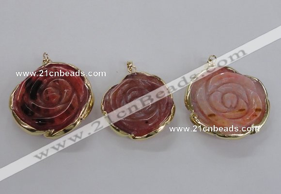 NGP2520 40mm - 45mm carved flower agate gemstone pendants